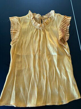 Bella Dreams Size S Champagne Satin Pleated Ruffle Blouse